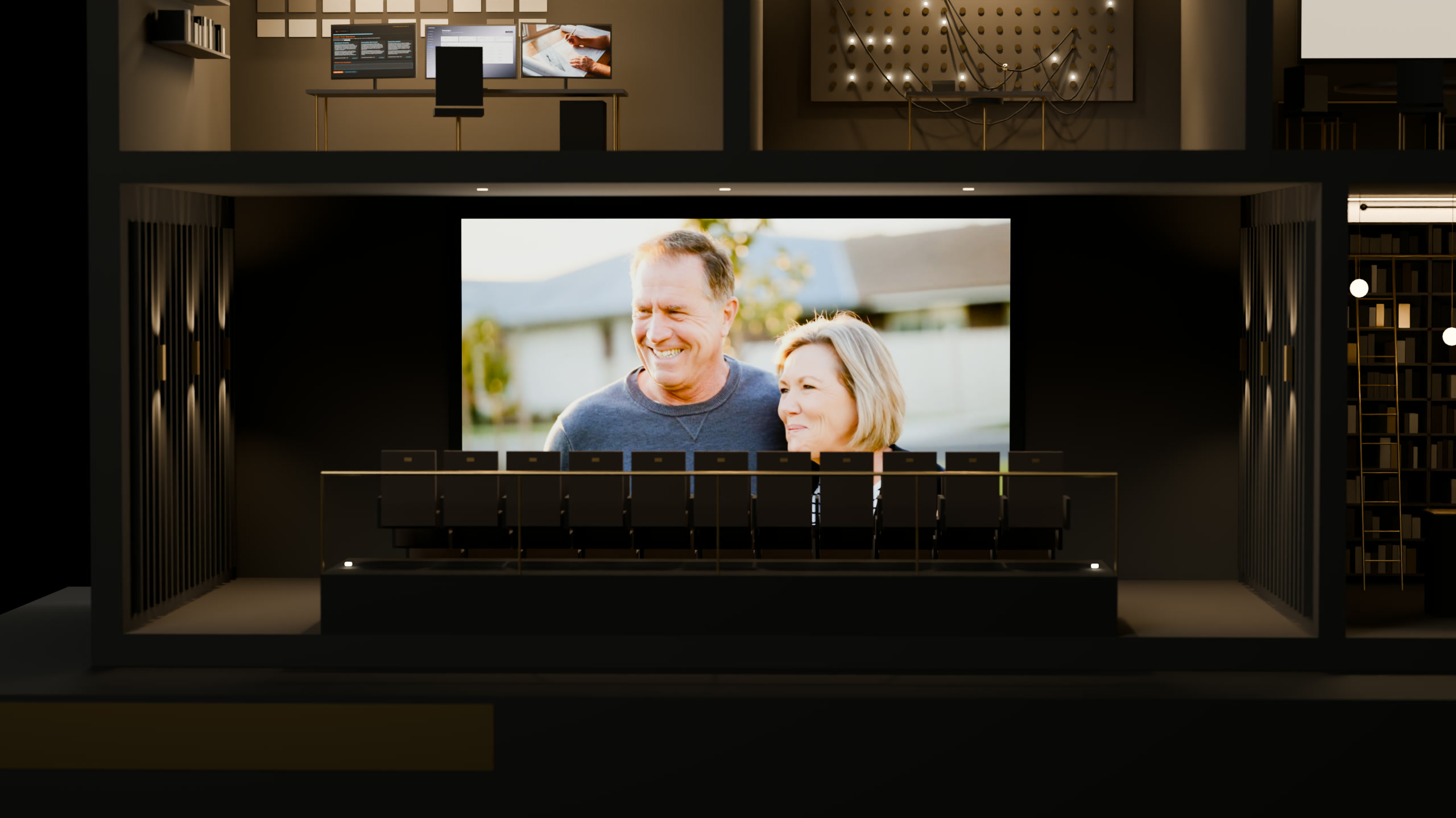 The cinema in the model, with the film on its screen.