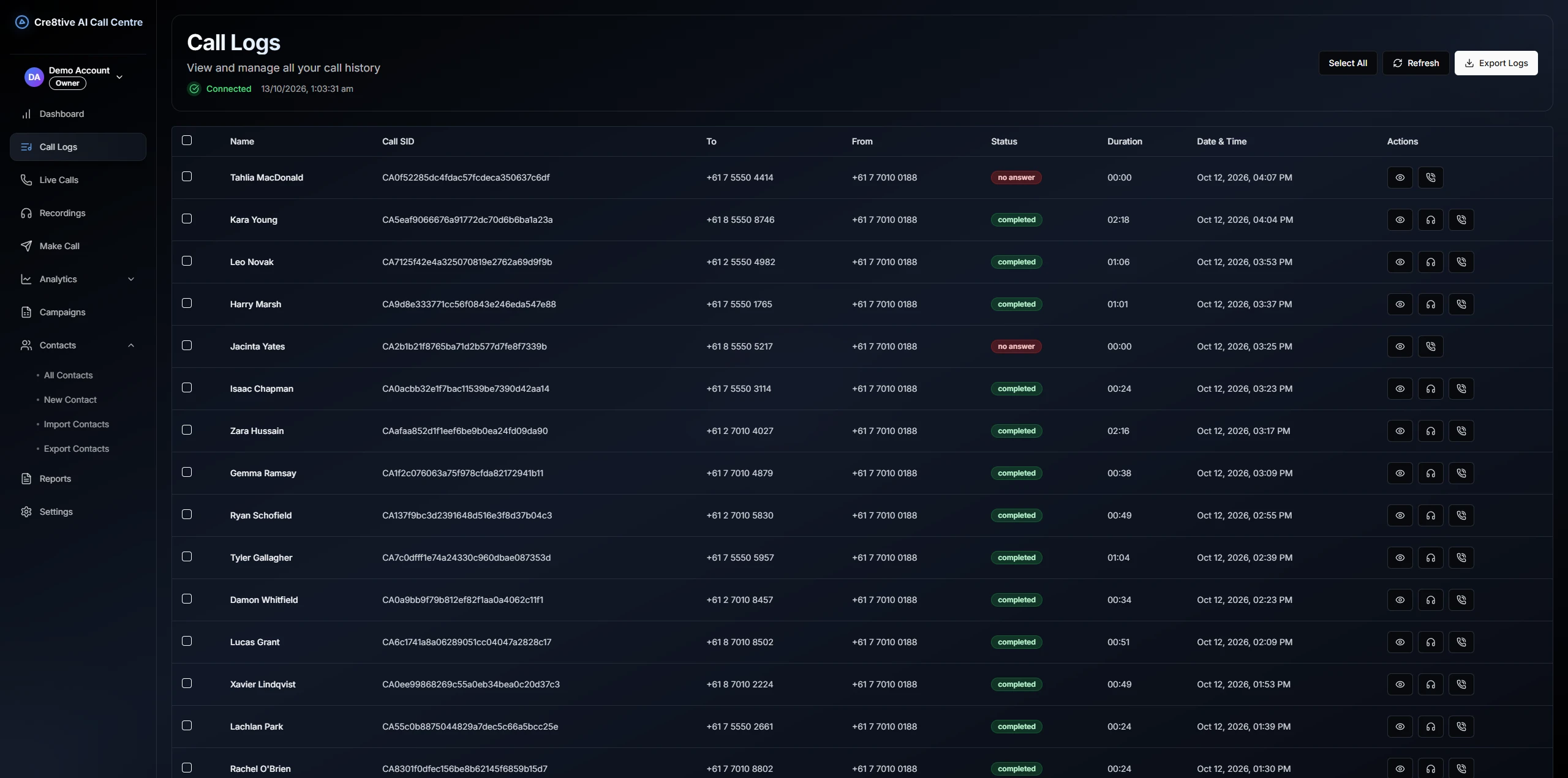 Every call the agent makes, logged.
